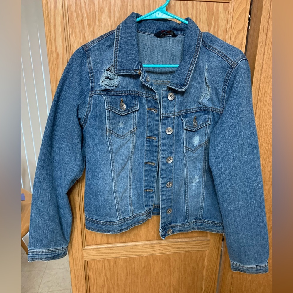 Navy Blue Distressed Style Jean Jacket